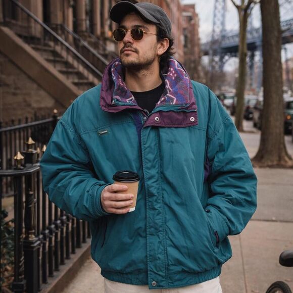 Vintage Columbia Bugaboo 3-in-1 Purple and Blue Aztec Print Jacket Coat Size XL